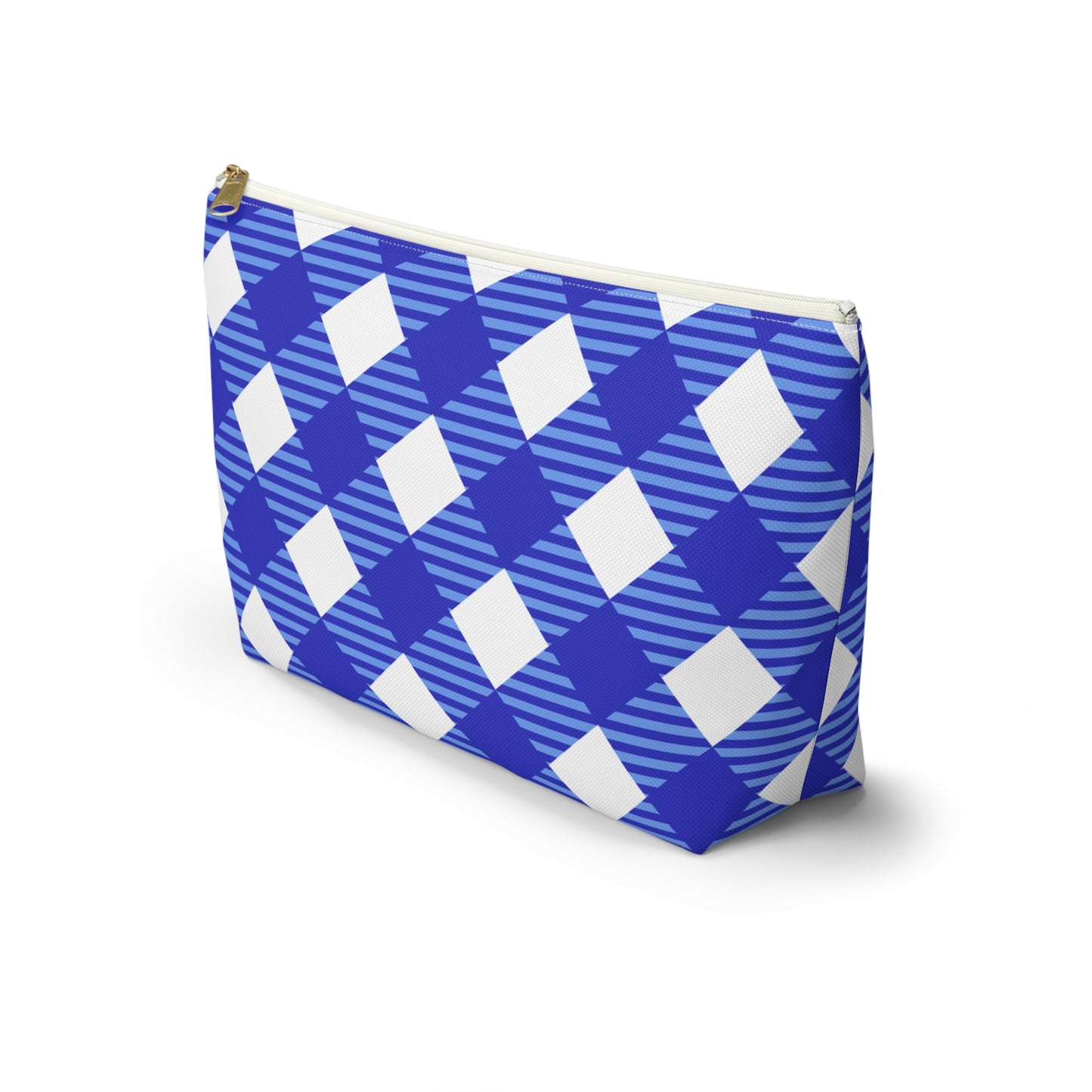 Blue and White Large Plaid Accessory Pouch by Lynn Salem Creates