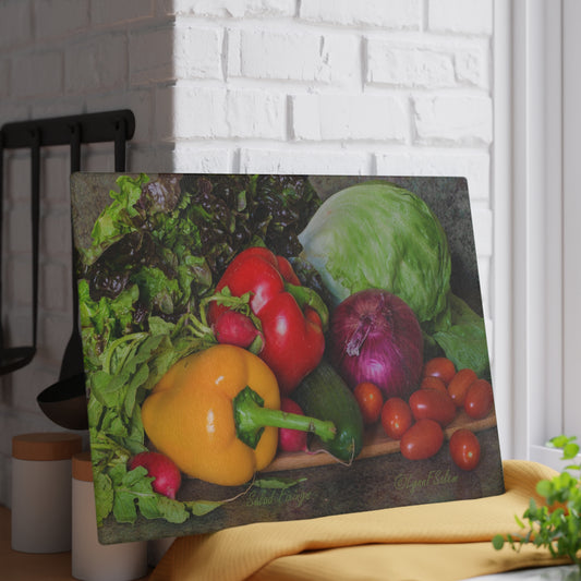Glass Cutting Board - Salad Fixings by Lynn Salem Creates