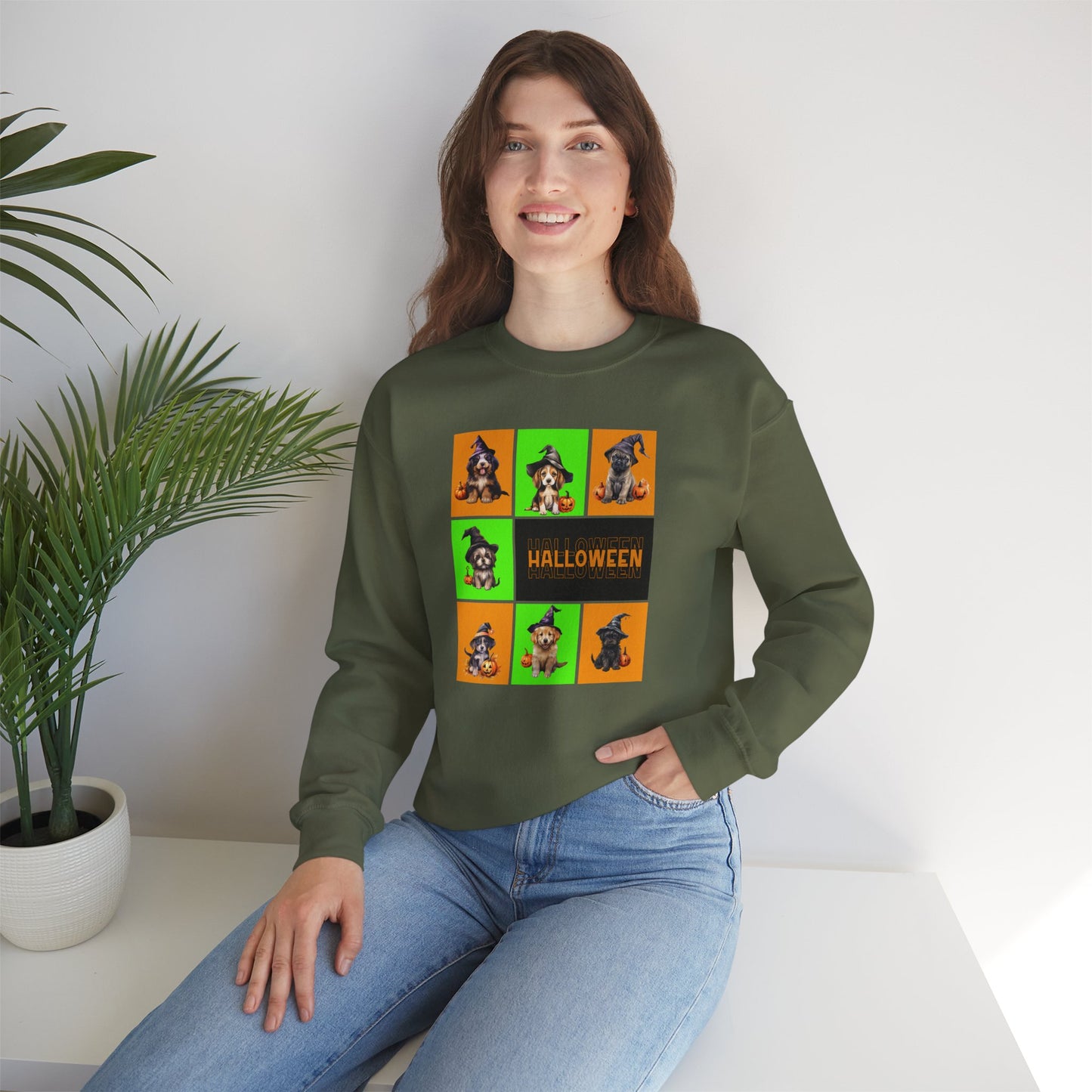 Halloween - Witch Puppies crew neck sweatshirt  by Lynn Salem Creates