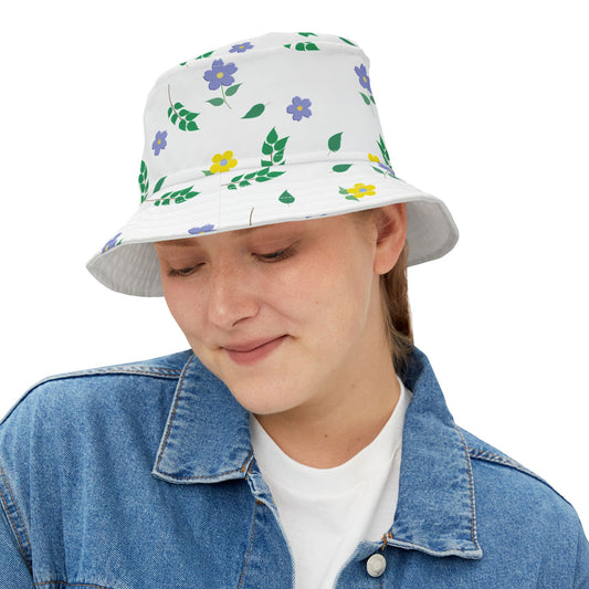 White Bucket Hat Floral Design by Lynn Salem Creates