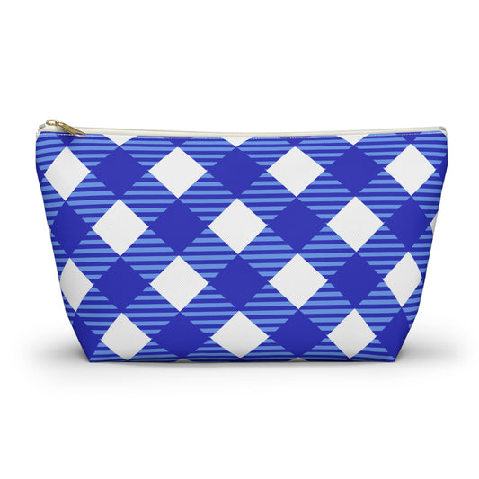 Blue and White Large Plaid Accessory Pouch by Lynn Salem Creates