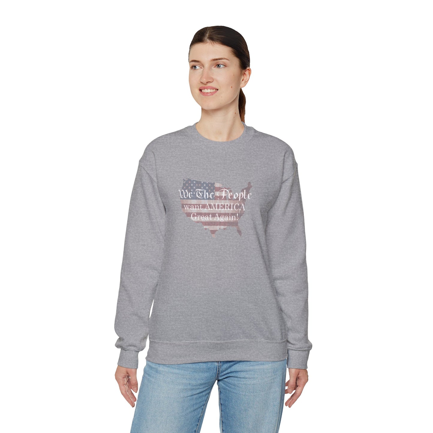 Crewneck Sweatshirt - We The People want America Great Again! (White) by Lynn Salem Creates