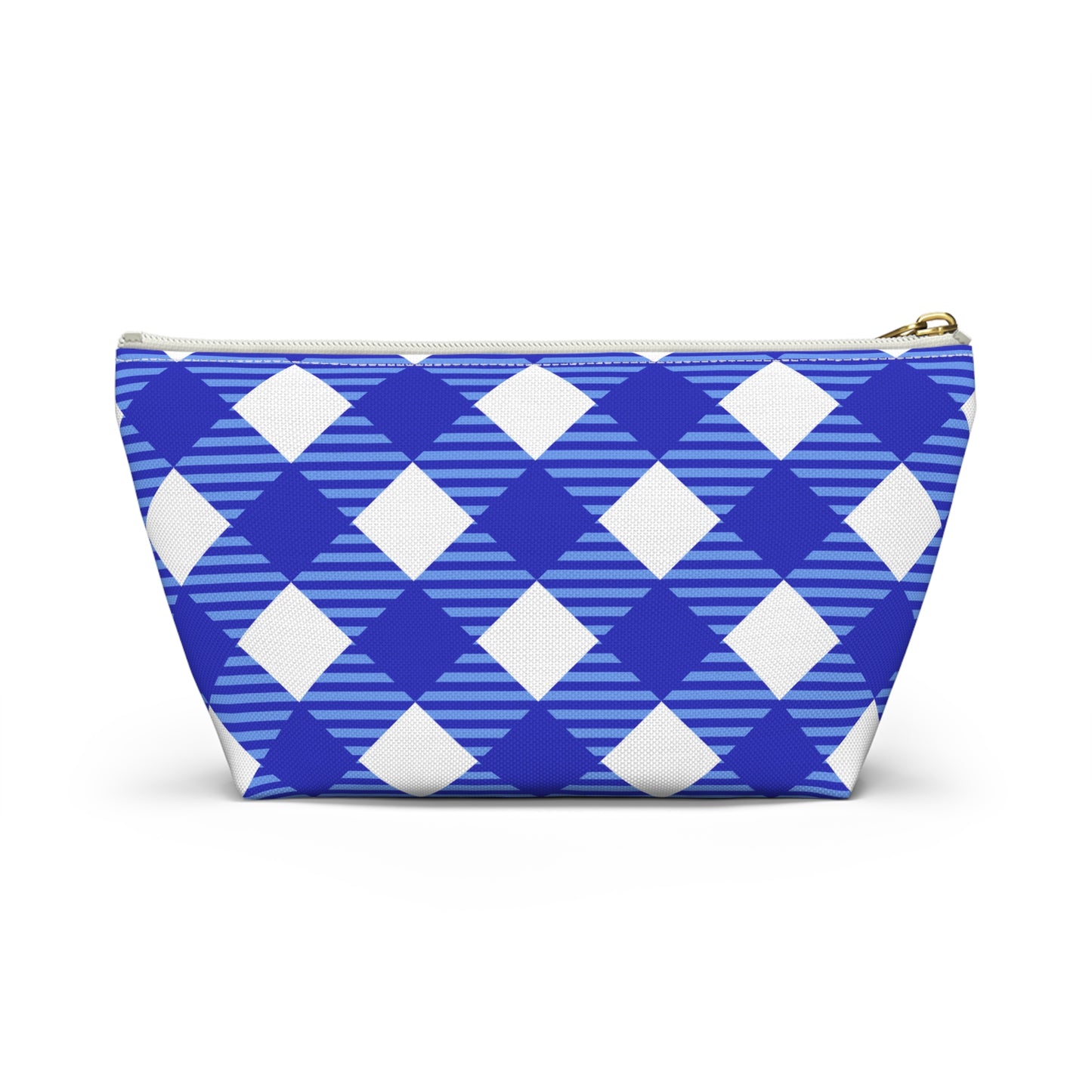 Blue and White Large Plaid Accessory Pouch by Lynn Salem Creates