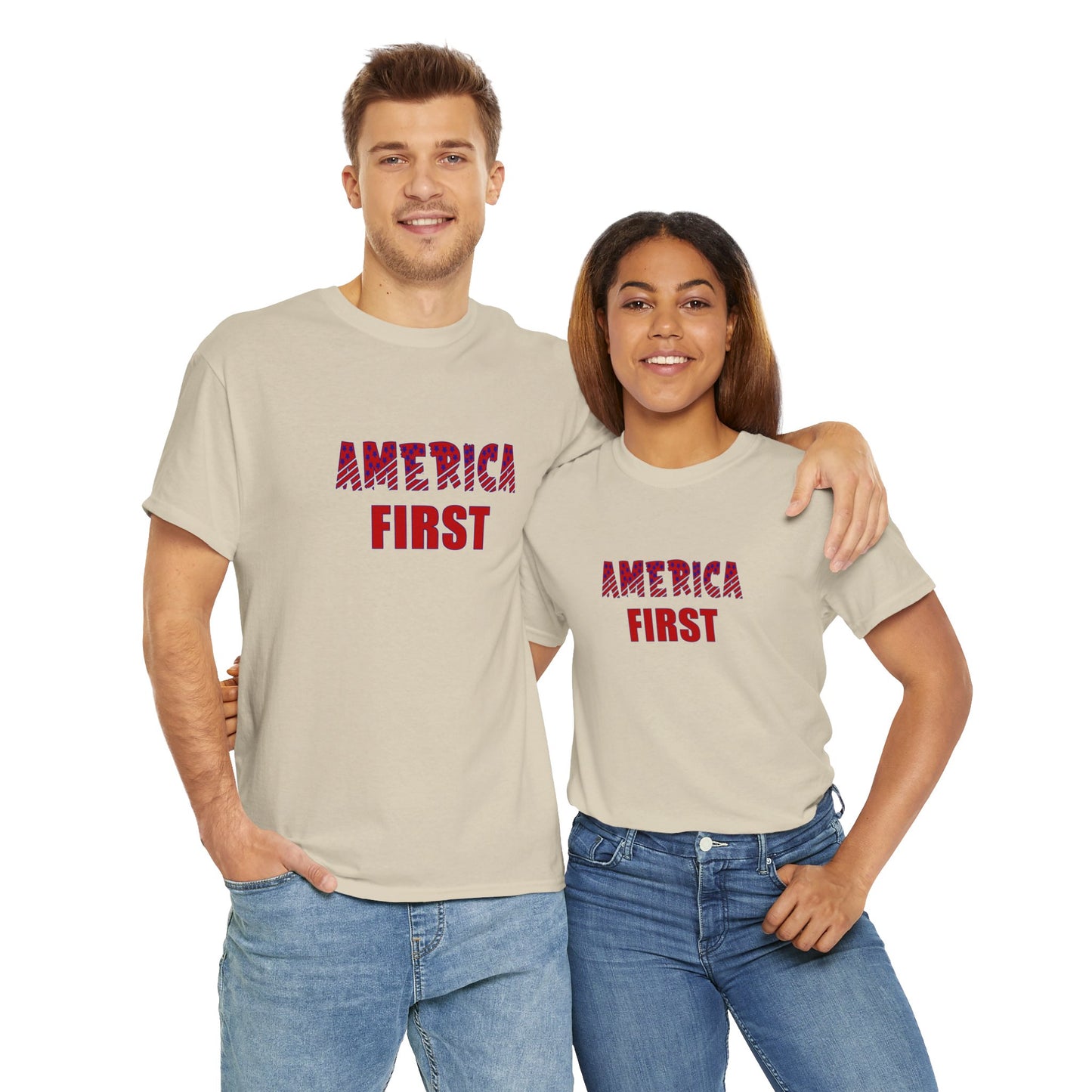 T-Shirt - Unisex Heavy Cotton - AMERICA FIRST by Lynn Salem Creates