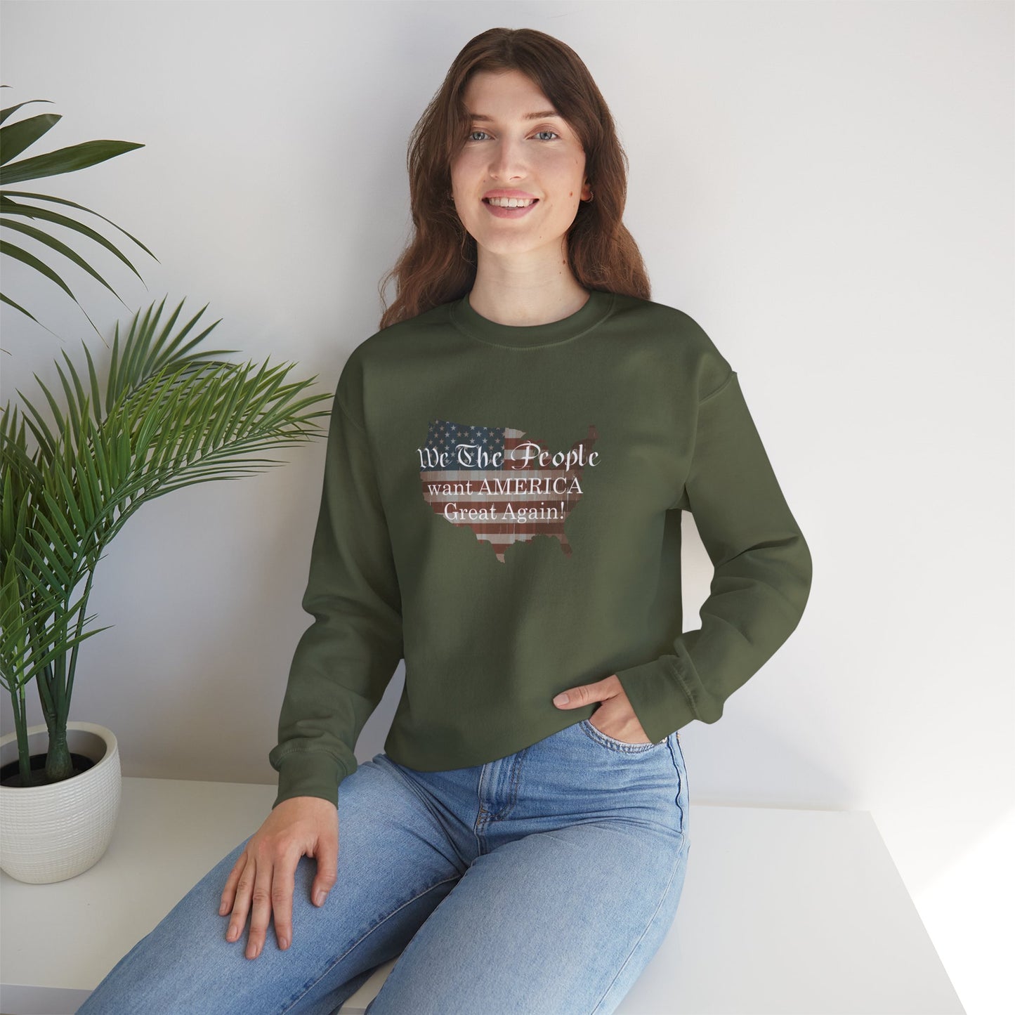 Crewneck Sweatshirt - We The People want America Great Again! (White) by Lynn Salem Creates