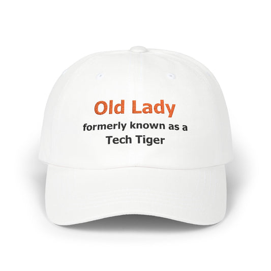 Tech HS - Embroidered Hat - Old Lady formerly known as a Tech Tiger (orange/black text) by Lynn Salem Creates