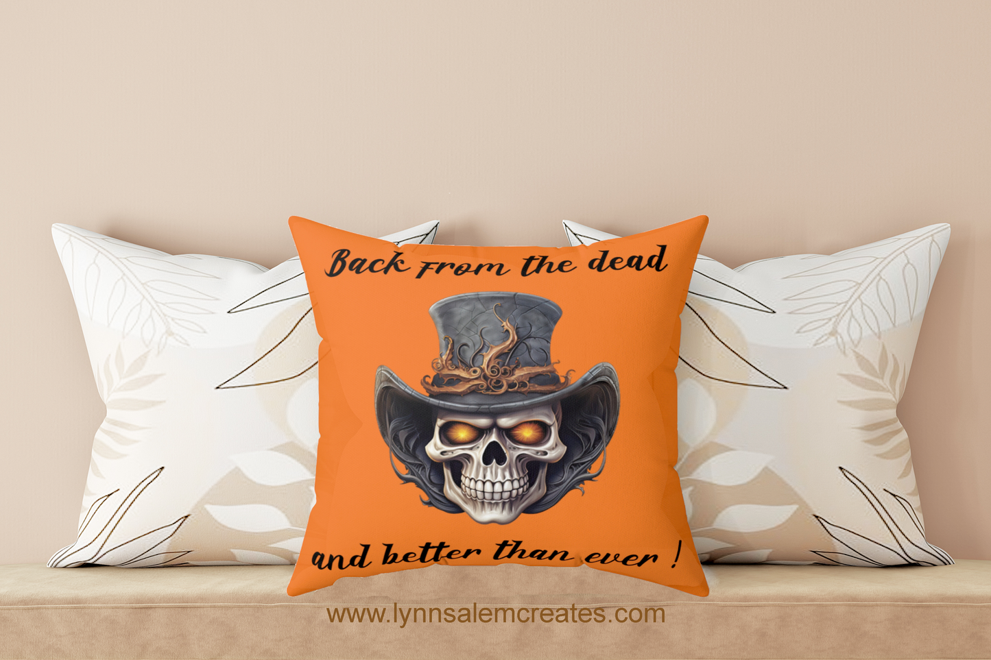 Halloween - Orange Pillow - Back From The Dead by Lynn Salem Creates