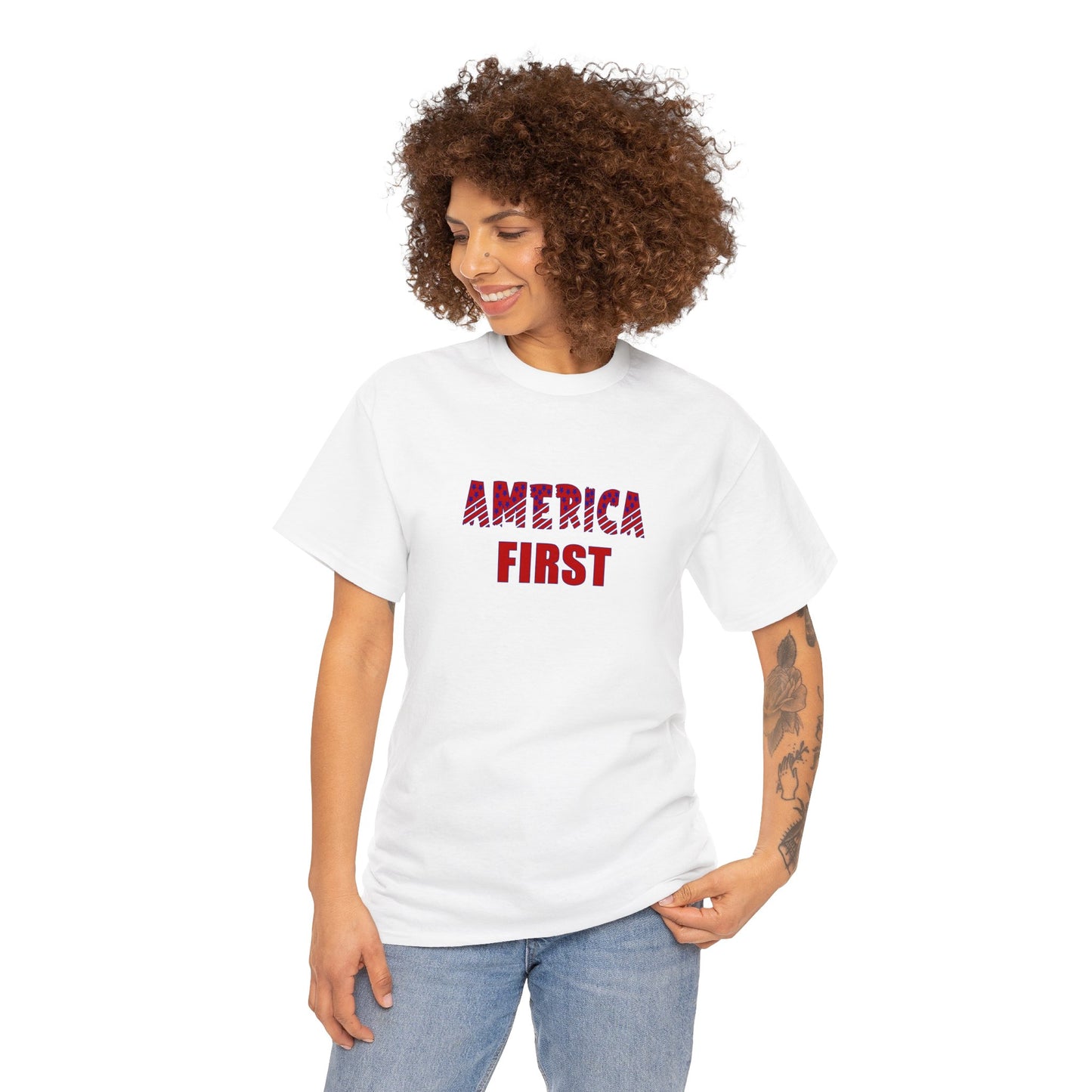 T-Shirt - Unisex Heavy Cotton - AMERICA FIRST by Lynn Salem Creates