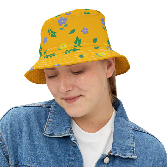 Yellow Floral Design Bucket Hat by Lynn Salem Creates