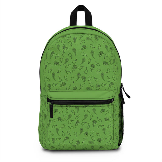 Backpack - Black Paisley and Floral Print on Green by Lynn Salem Creates