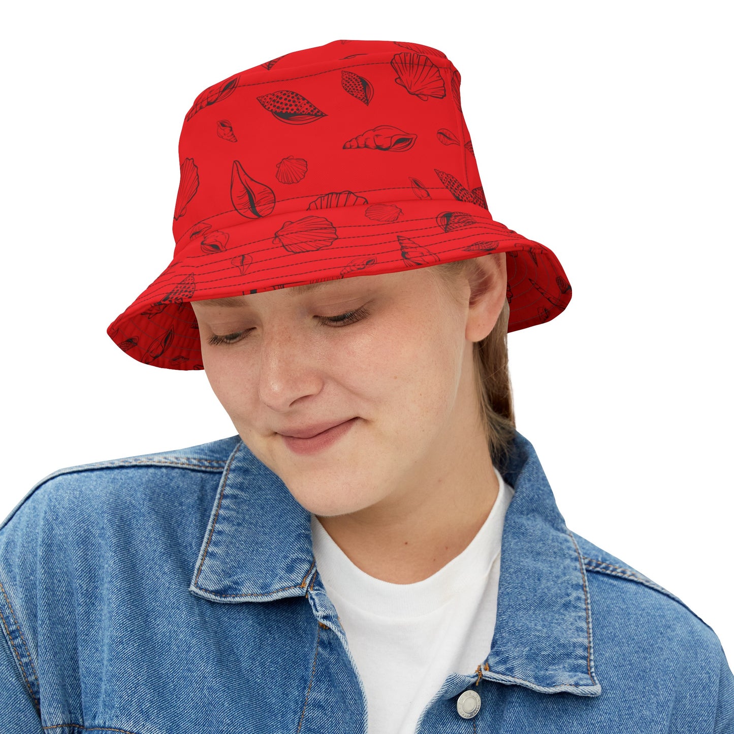 Sea Shell Design Bucket Hat (Red) by Lynn Salem Creates