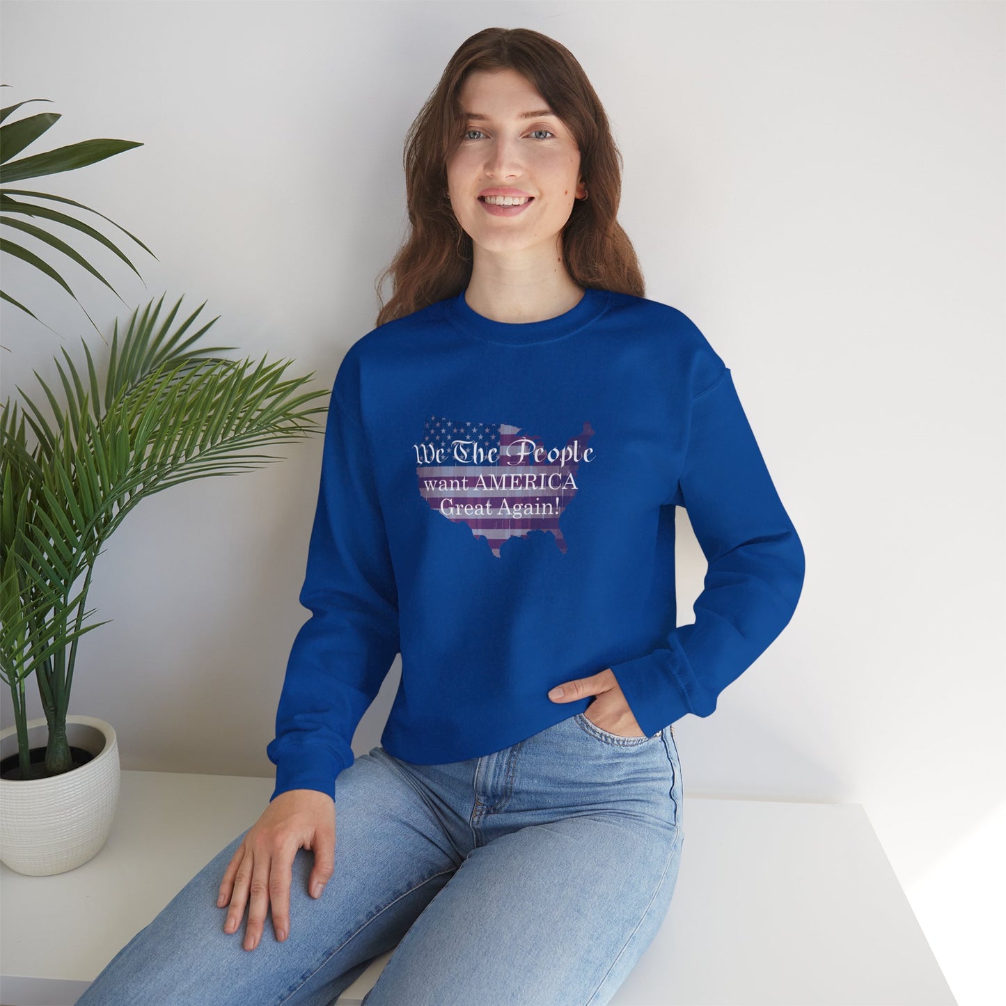 Crewneck Sweatshirt - We The People want America Great Again! (White) by Lynn Salem Creates