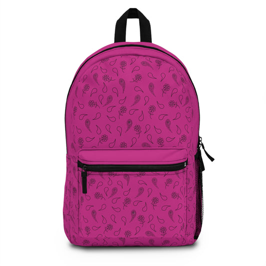 Backpack - Black Paisley and Floral Print on Pink by Lynn Salem Creates
