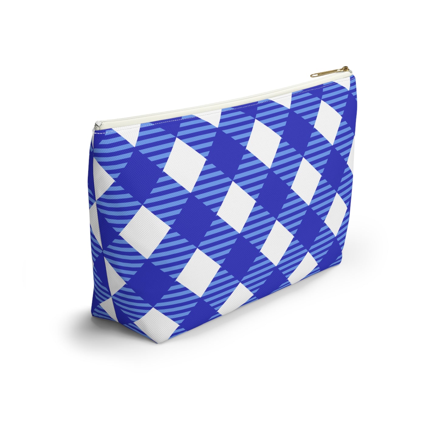 Blue and White Large Plaid Accessory Pouch by Lynn Salem Creates