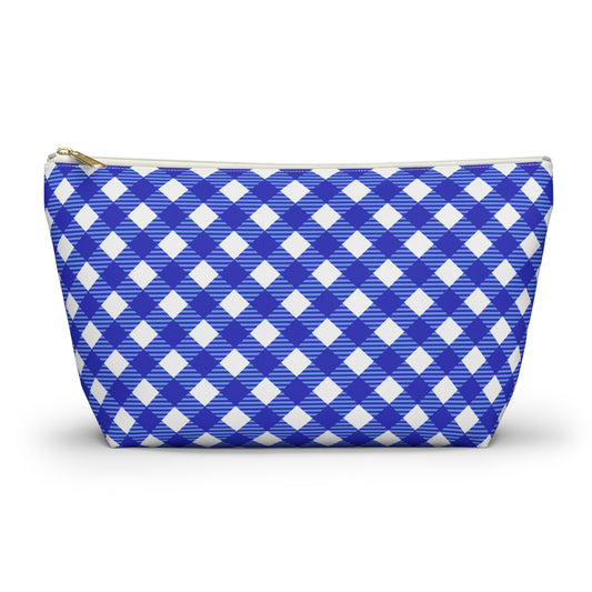 Blue and White Small Plaid Accessory Pouch by Lynn Salem Creates