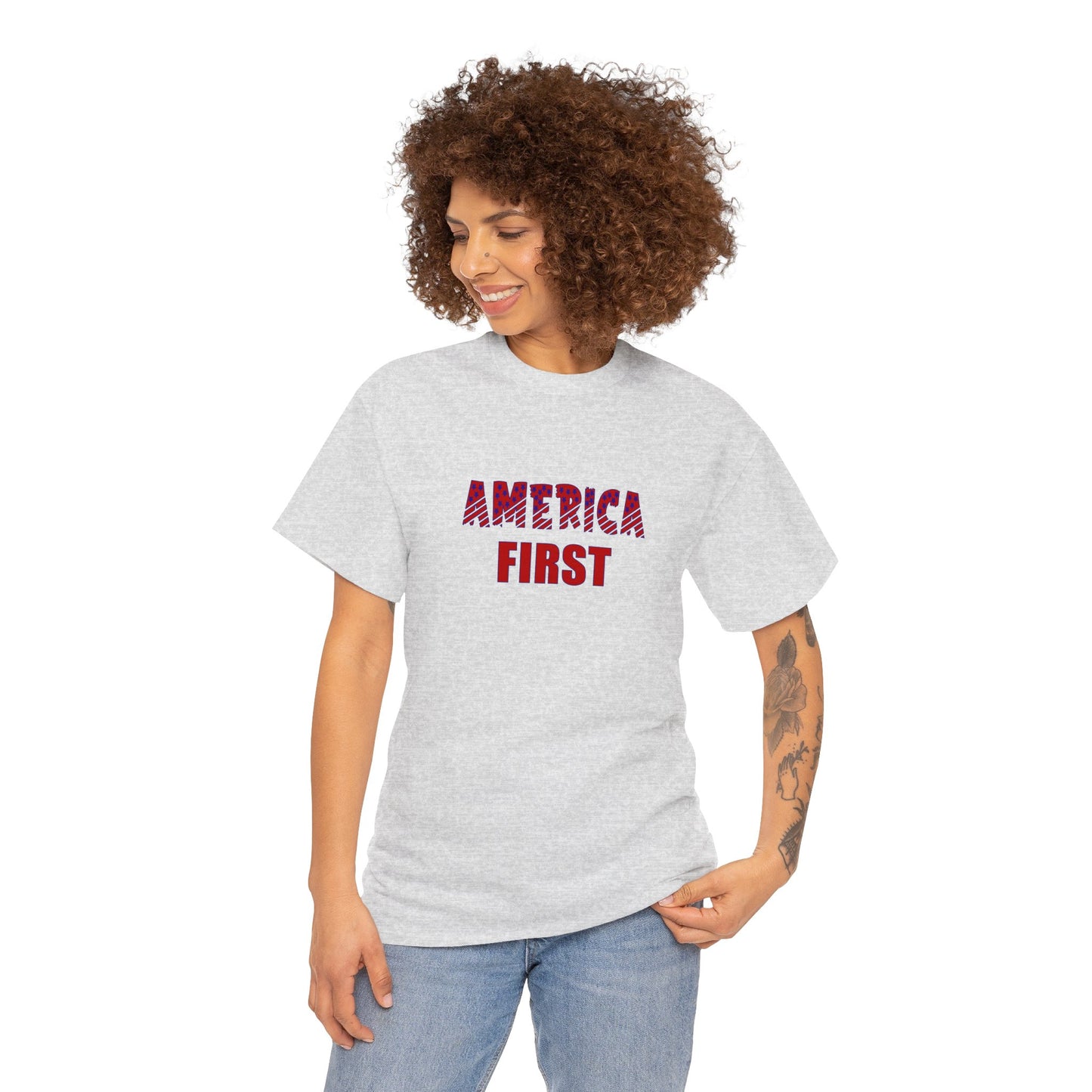 T-Shirt - Unisex Heavy Cotton - AMERICA FIRST by Lynn Salem Creates