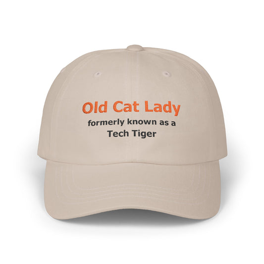 Tech HS - Embroidered Hat - Old Cat Lady formerly known as a Tech Tiger (orange/black text) by Lynn Salem Creates