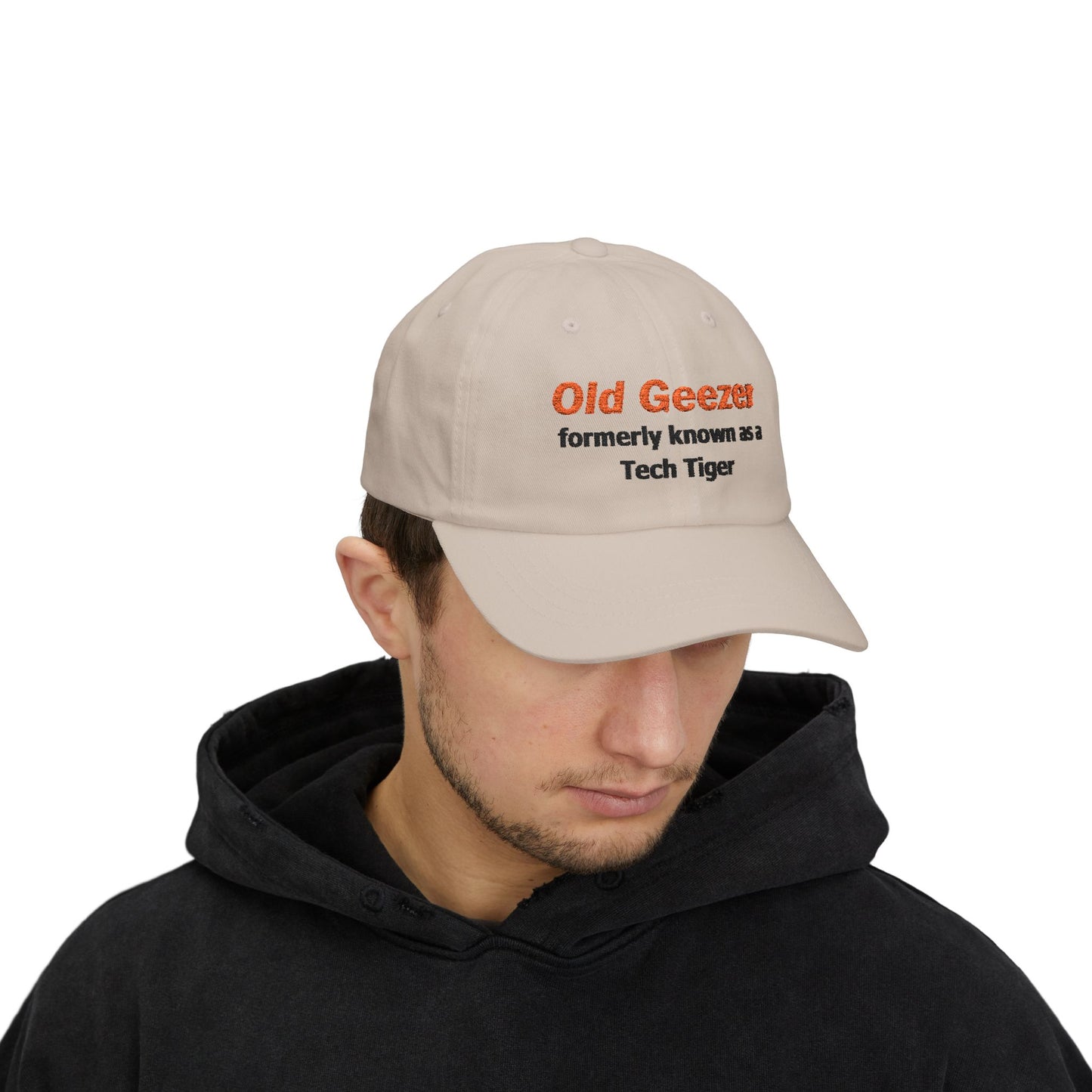 Tech HS - Embroidered Dad Hat - Old Geezer formerly known as a Tech Tiger (Orange & Black Text) by Lynn Salem Creates