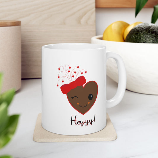 Flirting Heart (Brown) Ceramic Mug by Lynn Salem Creates