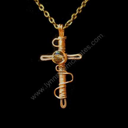 A - Copper Cross Pendant with Clear Bead Handecrafted by Lynn Salem Creates