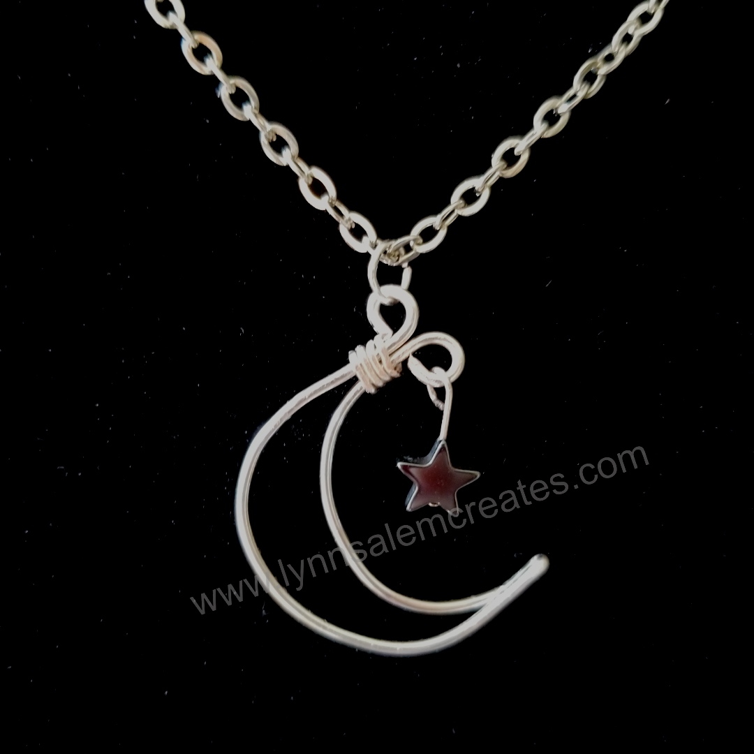 A - Copper - Silver Plated - Crescent Moon with Star Handcrafted by Lynn Salem Creates