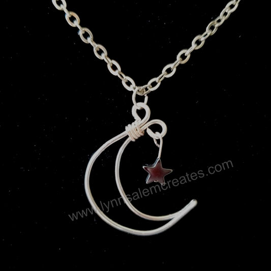 A - Copper - Silver Plated - Crescent Moon with Star Handcrafted by Lynn Salem Creates