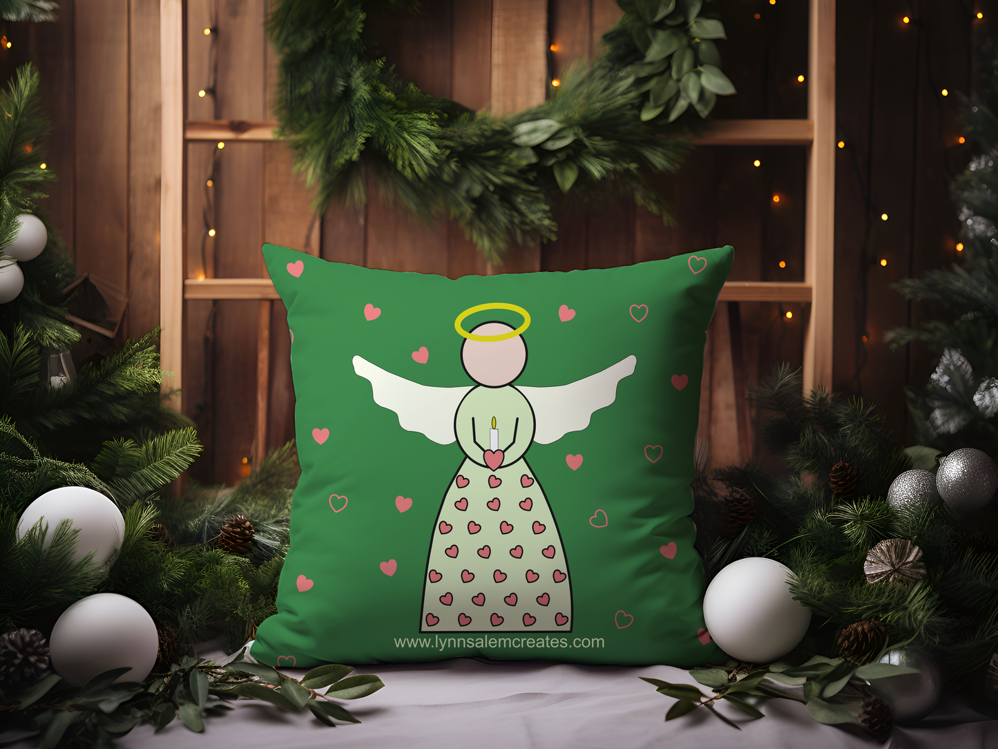 Square Pillow - Angel with Hearts by Lynn Salem Creates