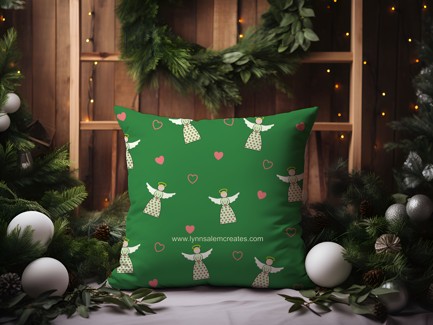 Square Pillow - Angels and Hearts by Lynn Salem Creates