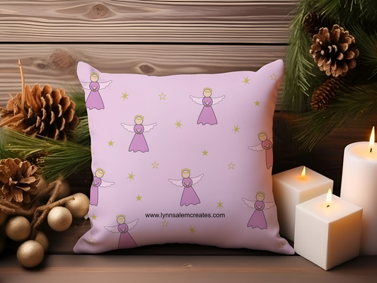 Square Pillow - Angels in Pink by Lynn Salem Creates