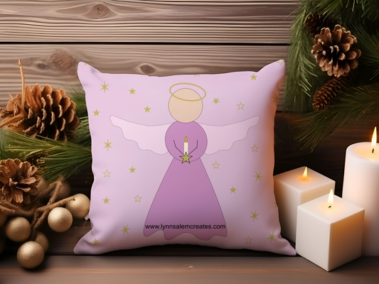 Square Pillow - Angel in Pink by Lynn Salem Creates
