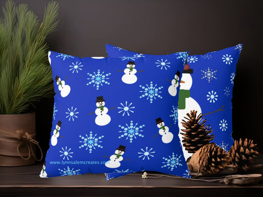 Square Pillow - Snowmen and Snowflakes by Lynn Salem Creates